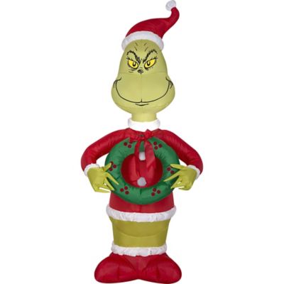 Inflatable Grinch with Wreath 4ft | Party City