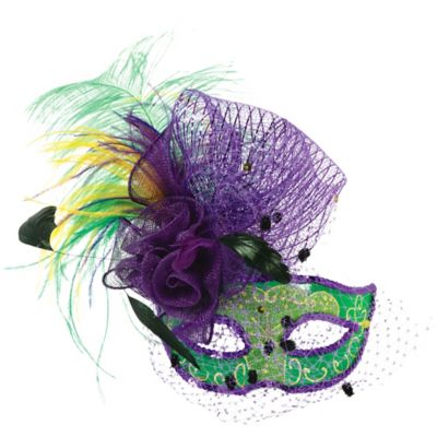 Mardi Gras Purple Feather Gold Filigree Masquerade Mask, 48% OFF