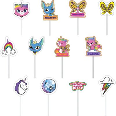 rainbow butterfly unicorn kitty cake toppers 12ct party city