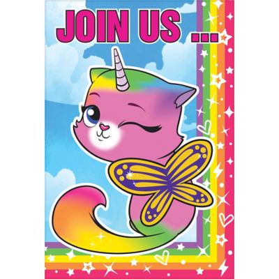 Rainbow Butterfly Unicorn Kitty Invitations 8ct | Party City