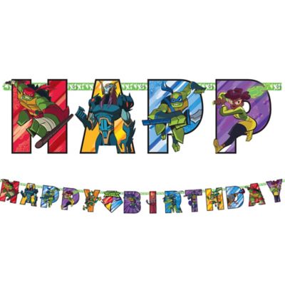 4ft-6ft Ninja Turtles Party Banner Personalised with Name Photo & Message 