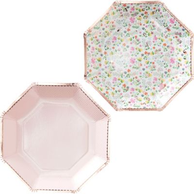 Ginger Ray Rose Gold-Trimmed Floral & Polka Dot Lunch Plates 8ct ...