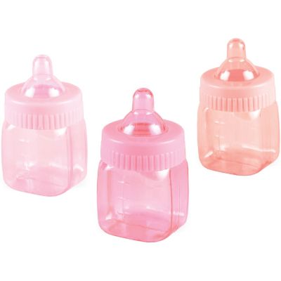 PINK PLASTIC MINI BABY BOTTLES PACK OF 24 GIRLS BABY SHOWER FAVOURS DECORATION