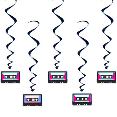 80s Cassette Tape Swirl Decorations 12ct Party City