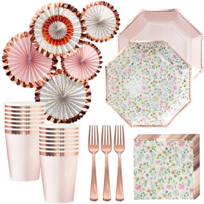 Ginger Ray Floral Rose  Gold  Party  Kit for 16 Guests 