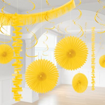 Sunshine Yellow Glitter String Decorations x 6