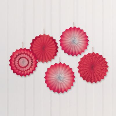 Red Mini Paper Fan Decorations, 6in, 5ct