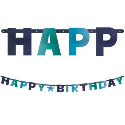 metallic shades of blue happy birthday letter banner 7 34ft x 6 12in