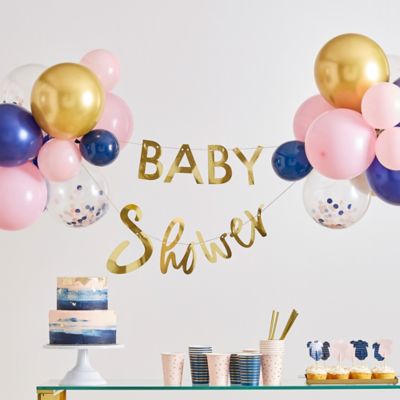 Baby Shower Gender Reveal Banner Gold Glitter First Birthday Party decor  J