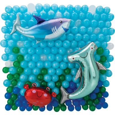 Air-Filled Sea Crab & Shark Foil & Latex Balloon Backdrop Kit, 6.25ft