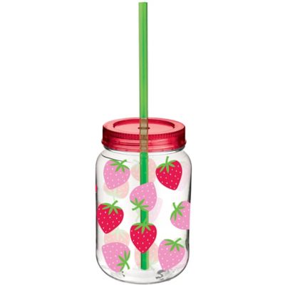 Strawberry Spring Time Mason Jar With Straw and Lid 12 Oz 