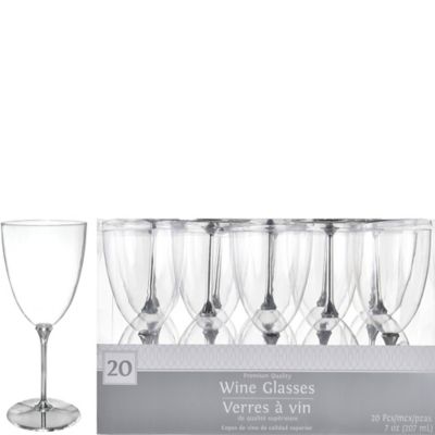 Clear Premium Plastic Wine Glasses with Gold Stems, 7oz, 20ct