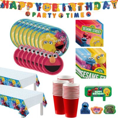 Napkins and Tablecover Elmo Sesame Street Birthday Party Supplies Pack Bundle Kit Including Dinner Plates Cups Dessert Plates 8 Guests 