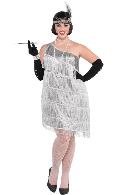 Adult Sparkling Silver Flapper Costume Plus Size | Party City
