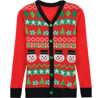 Red Snowman Ugly Christmas Sweater Cardigan | Party City