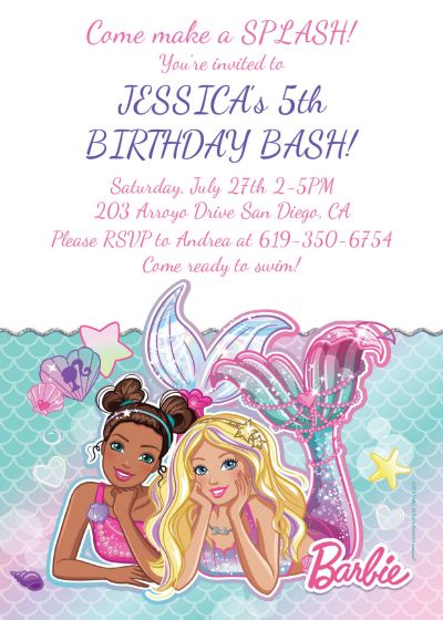 custom barbie mermaid invitations