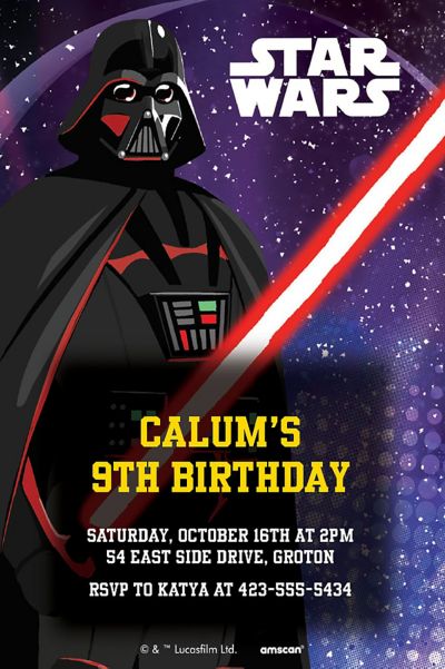 Star Wars Darth Vader Birthday Party Invitations w envelopes 8pk Personalized 