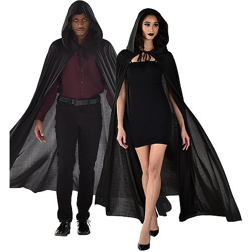Proumhang Black Hooded Cloak Maxi Cape Velvet Adult Costume Grim Reaper Vampire Party Halloween Costumes 110 cm