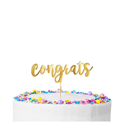 Metallic Gold Congrats Cake Topper 6 1 2in X 6in Party City